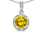 Star K Round 7mm Genuine Citrine Classic Halo Pendant Necklace