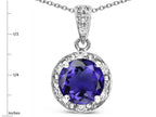 Star K Round 7mm Genuine Iolite Classic Halo Pendant Necklace