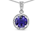 Star K Round 7mm Genuine Iolite Classic Halo Pendant Necklace
