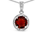 Star K Round 7mm Genuine Garnet Classic Halo Pendant Necklace