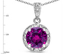 Star K Round 7mm Genuine Rhodolite Classic Halo Pendant Necklace