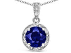 Star K Round 7mm Created Sapphire Classic Halo Pendant Necklace