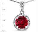 Star K Round 7mm Created Ruby Classic Halo Pendant Necklace