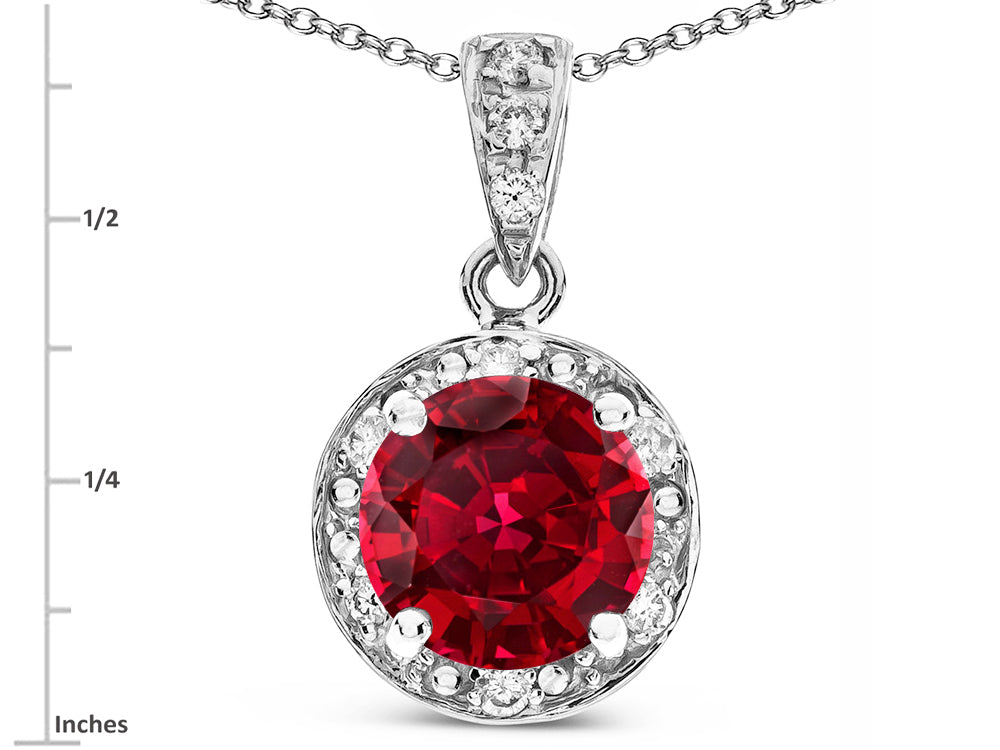 Star K Round 7mm Created Ruby Classic Halo Pendant Necklace
