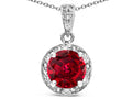 Star K Round 7mm Created Ruby Classic Halo Pendant Necklace