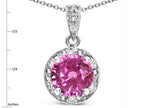 Star K Round 7mm Created Pink Sapphire Classic Halo Pendant Necklace