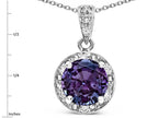 Star K Round 7mm Simulated Alexandrite Classic Halo Pendant Necklace