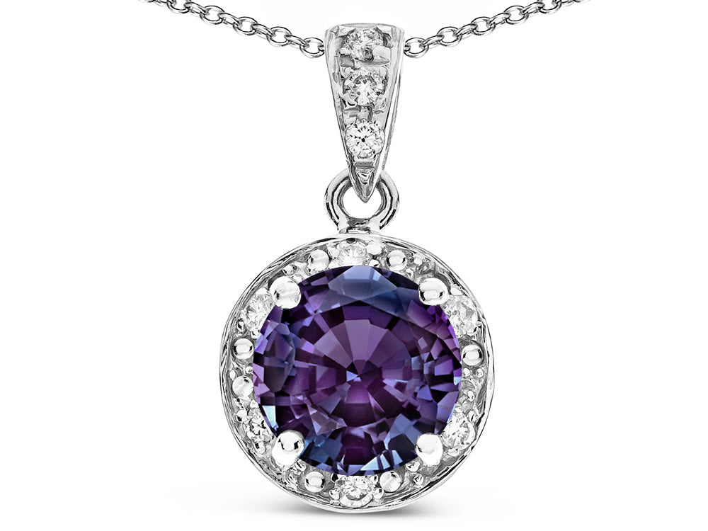 Star K Round 7mm Simulated Alexandrite Classic Halo Pendant Necklace