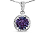 Star K Round 7mm Simulated Alexandrite Classic Halo Pendant Necklace