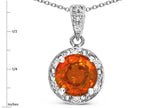 Star K Round 7mm Simulated Orange Mexican Fire Opal Classic Halo Pendant Necklace