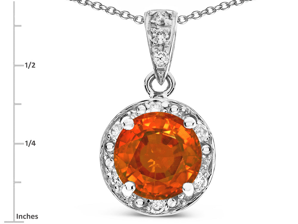 Star K Round 7mm Simulated Orange Mexican Fire Opal Classic Halo Pendant Necklace