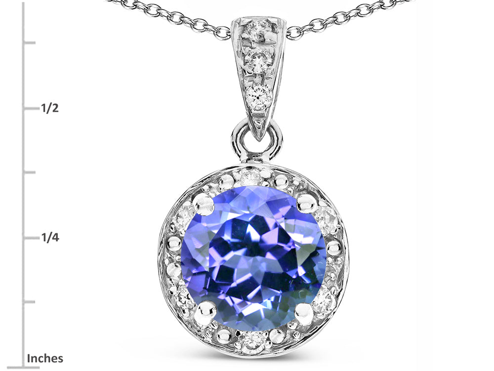 Star K Round 7mm Simulated Tanzanite Classic Halo Pendant Necklace