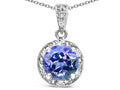 Star K Round 7mm Simulated Tanzanite Classic Halo Pendant Necklace