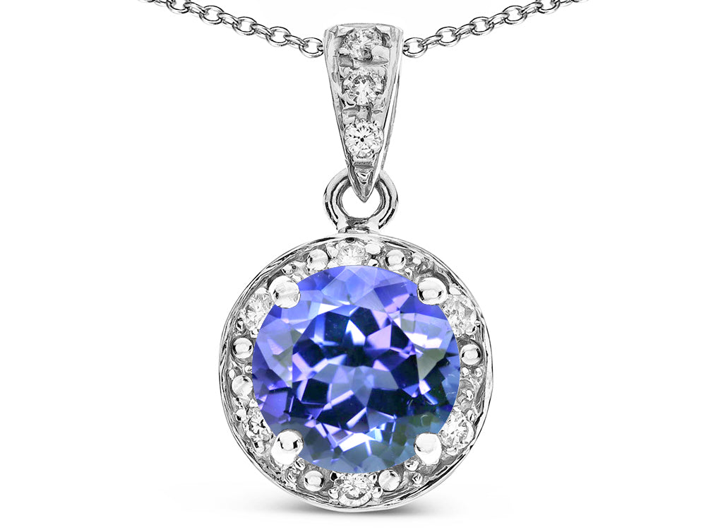 Star K Round 7mm Simulated Tanzanite Classic Halo Pendant Necklace
