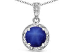 Star K Round 7mm Created Star Sapphire Classic Halo Pendant Necklace