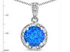 Star K Round 7mm Created Blue Opal Classic Halo Pendant Necklace