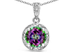 Star K Round 7mm Rainbow Mystic Topaz Classic Halo Pendant Necklace