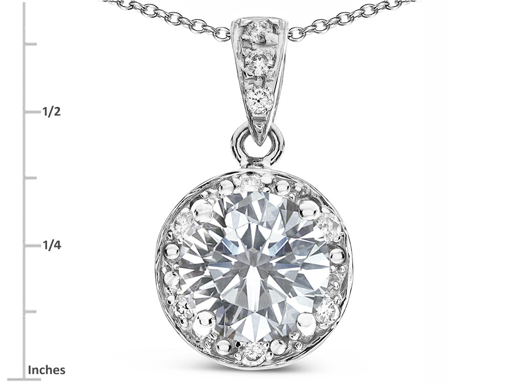 Star K Round 7mm Genuine White Topaz Classic Halo Pendant Necklace