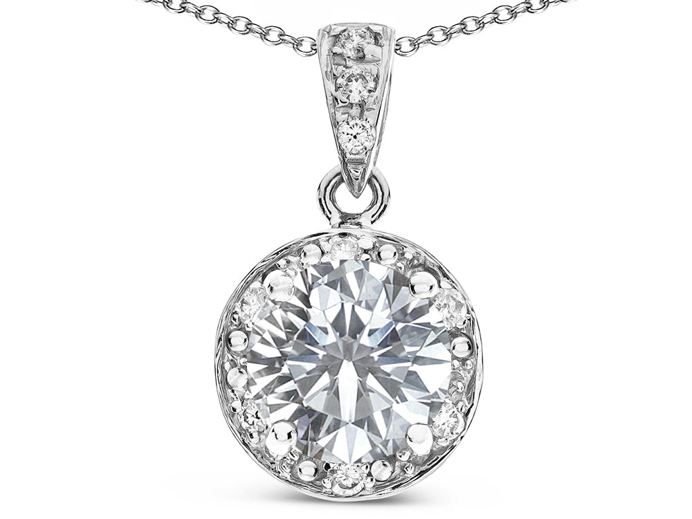 Star K Round 7mm Genuine White Topaz Classic Halo Pendant Necklace