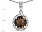 Star K Round 7mm Genuine Smoky Quartz Classic Halo Pendant Necklace