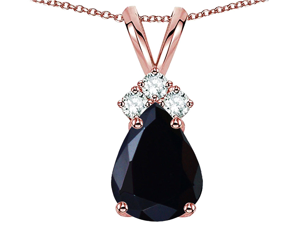 Star K Pear Shape 8x6mm Genuine Black Sapphire Rabbit Ear Pendant Necklace