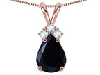 Star K Pear Shape 8x6mm Genuine Black Sapphire Rabbit Ear Pendant Necklace