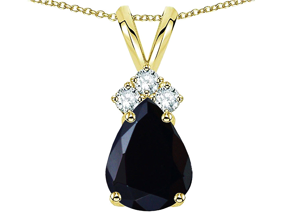 Star K Pear Shape 8x6mm Genuine Black Sapphire Rabbit Ear Pendant Necklace