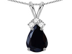 Star K Pear Shape 8x6mm Genuine Black Sapphire Rabbit Ear Pendant Necklace