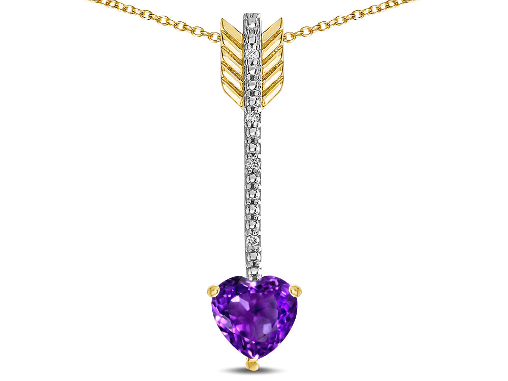 Star K 6mm Genuine Amethyst Heart Arrow Bar Pendant Necklace