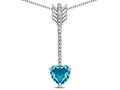 Star K 6mm Genuine Blue Topaz Heart Arrow Bar Pendant Necklace