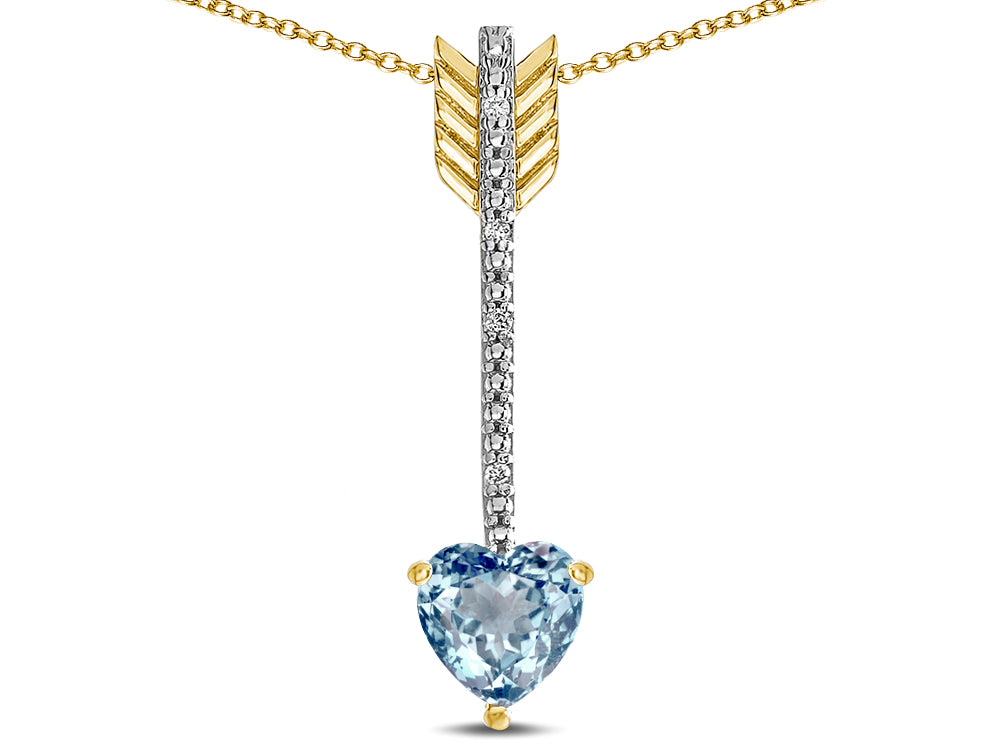 Star K 6mm Genuine Sky Blue Topaz Heart Arrow Bar Pendant Necklace