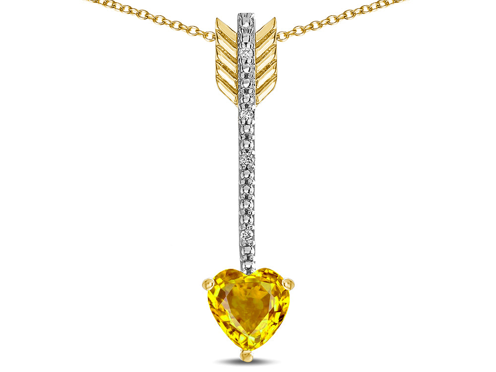 Star K 6mm Genuine Citrine Heart Arrow Bar Pendant Necklace