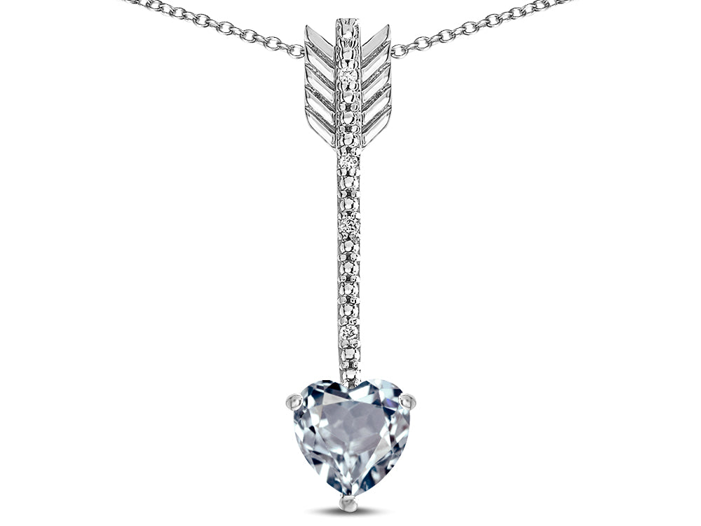 Star K 6mm Genuine Aquamarine Heart Arrow Bar Pendant Necklace