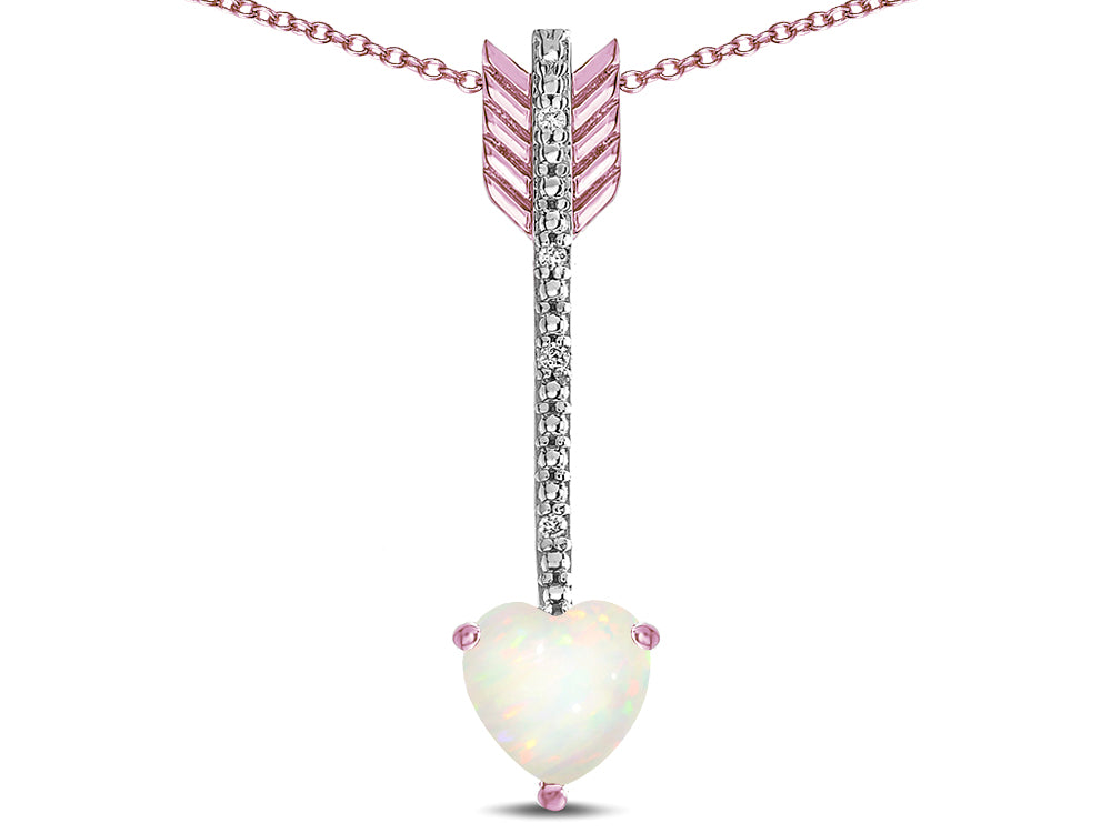 Star K 6mm Genuine Opal Heart Arrow Bar Pendant Necklace