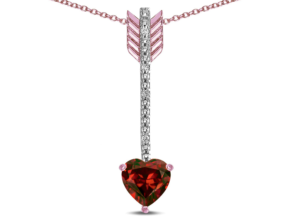 Star K 6mm Genuine Garnet Heart Arrow Bar Pendant Necklace