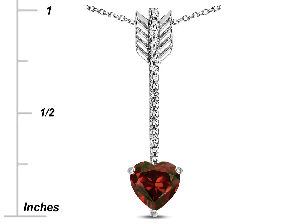 Star K 6mm Genuine Garnet Heart Arrow Bar Pendant Necklace