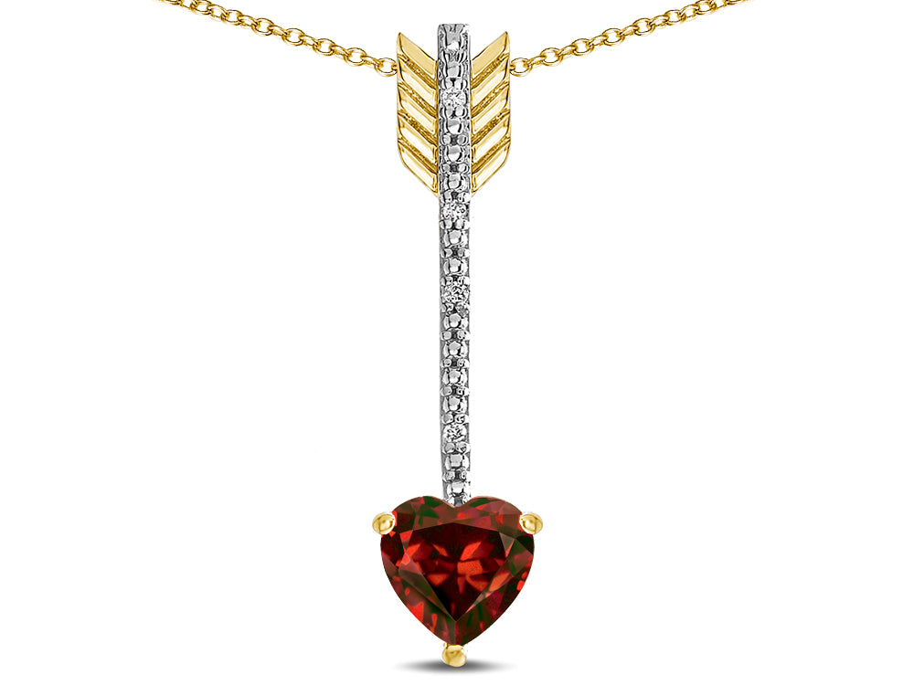 Star K 6mm Genuine Garnet Heart Arrow Bar Pendant Necklace