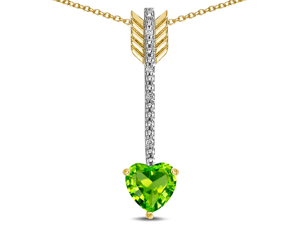 Star K 6mm Genuine Peridot Heart Arrow Bar Pendant Necklace