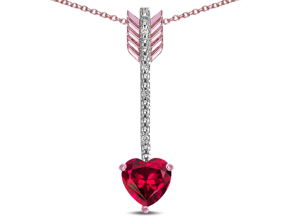 Star K 6mm Created Ruby Heart Arrow Bar Pendant Necklace