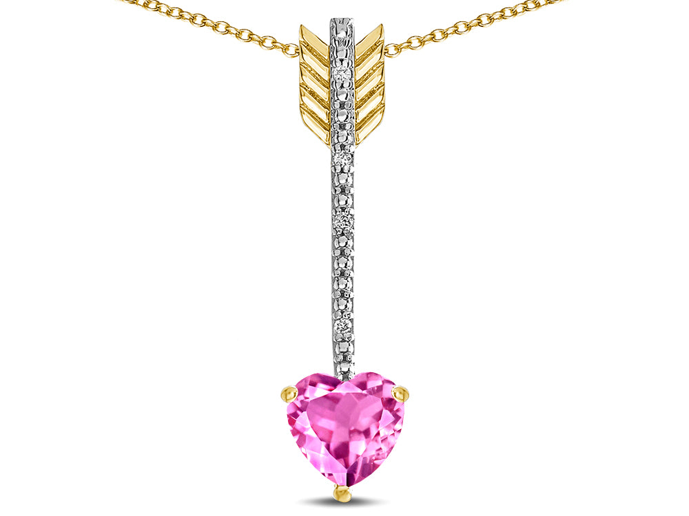Star K 6mm Created Pink Sapphire Heart Arrow Bar Pendant Necklace