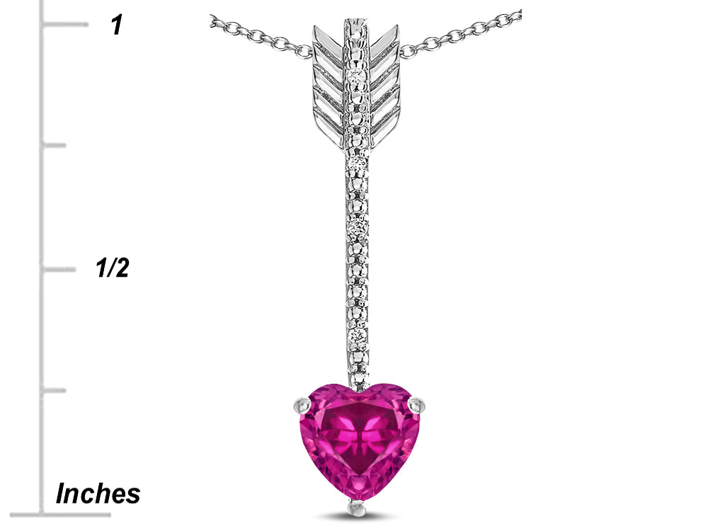 Star K 6mm Simulated Pink Tourmaline Heart Arrow Bar Pendant Necklace