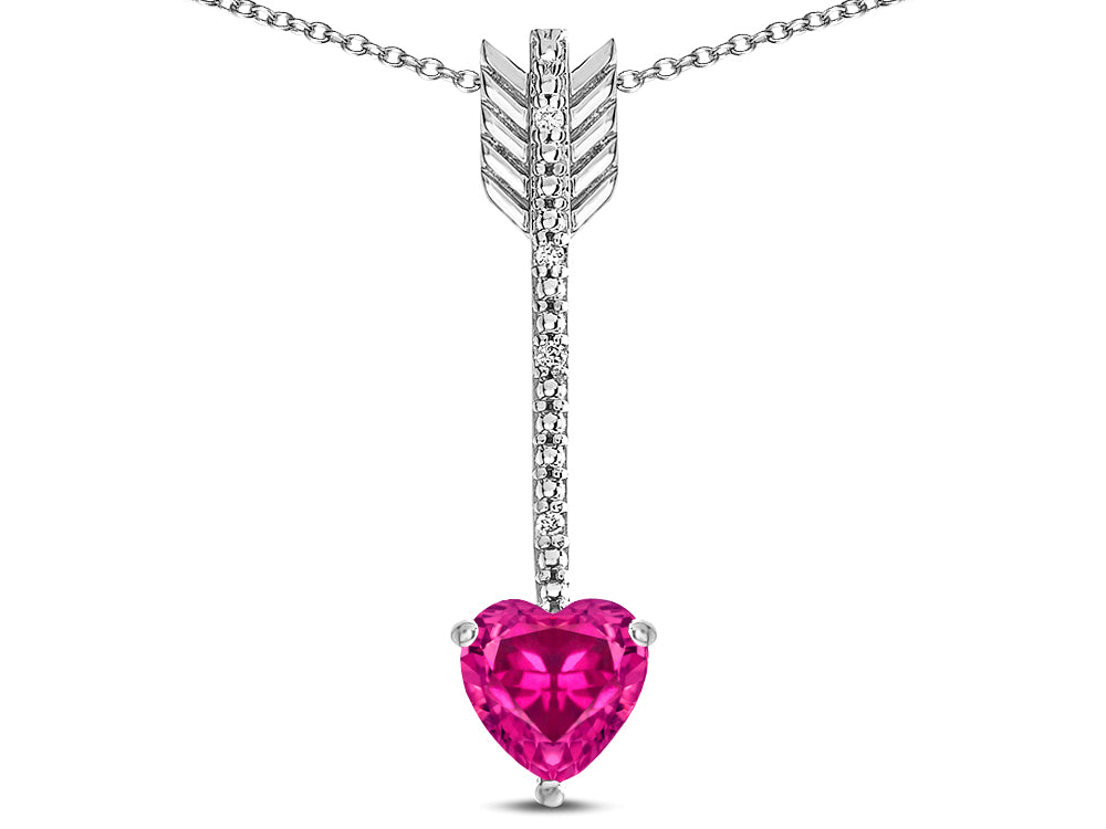 Star K 6mm Simulated Pink Tourmaline Heart Arrow Bar Pendant Necklace