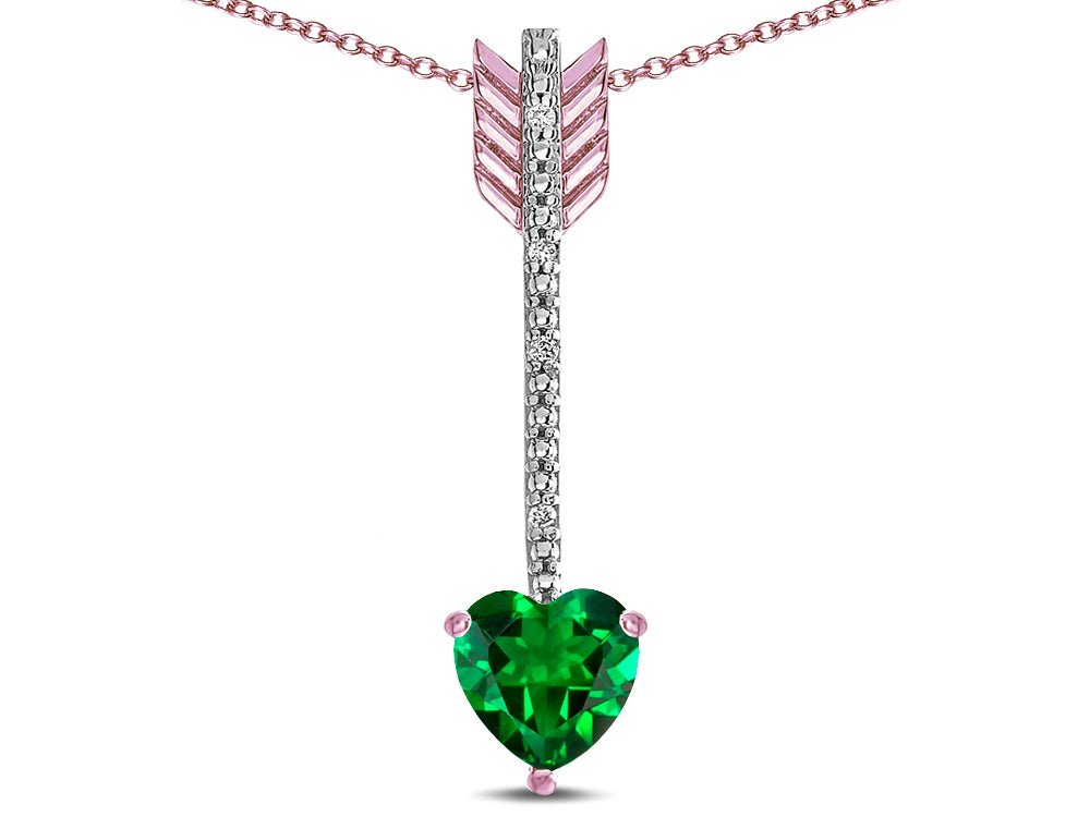 Star K 6mm Simulated Emerald Heart Arrow Bar Pendant Necklace