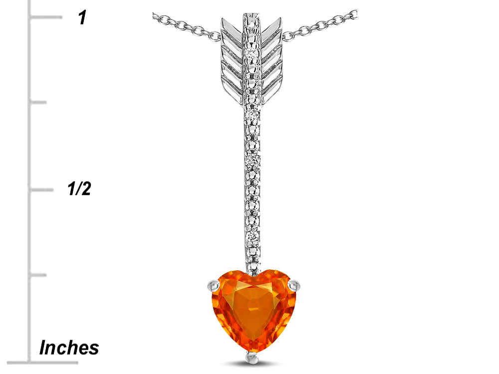 Star K 6mm Simulated Orange Mexican Fire Opal Heart Arrow Bar Pendant Necklace