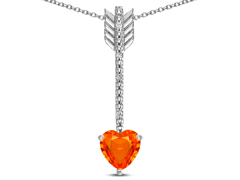 Star K 6mm Simulated Orange Mexican Fire Opal Heart Arrow Bar Pendant Necklace