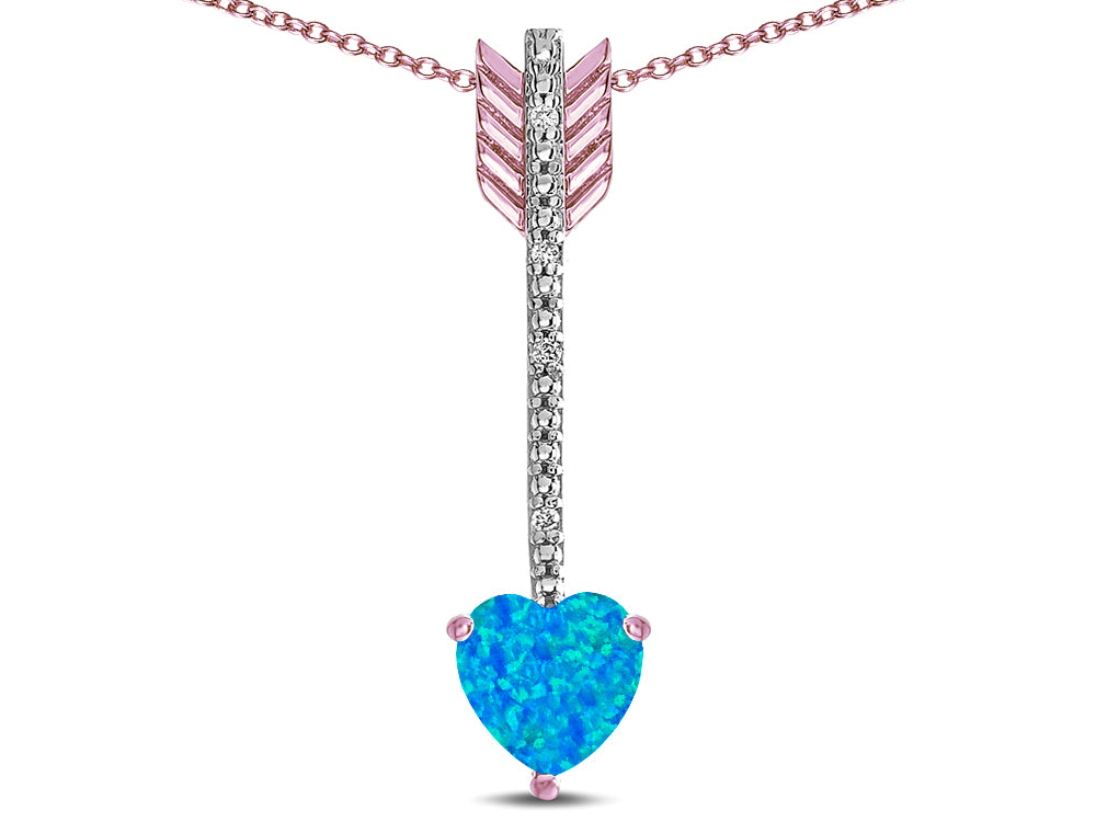 Star K 6mm Created Blue Opal Heart Arrow Bar Pendant Necklace