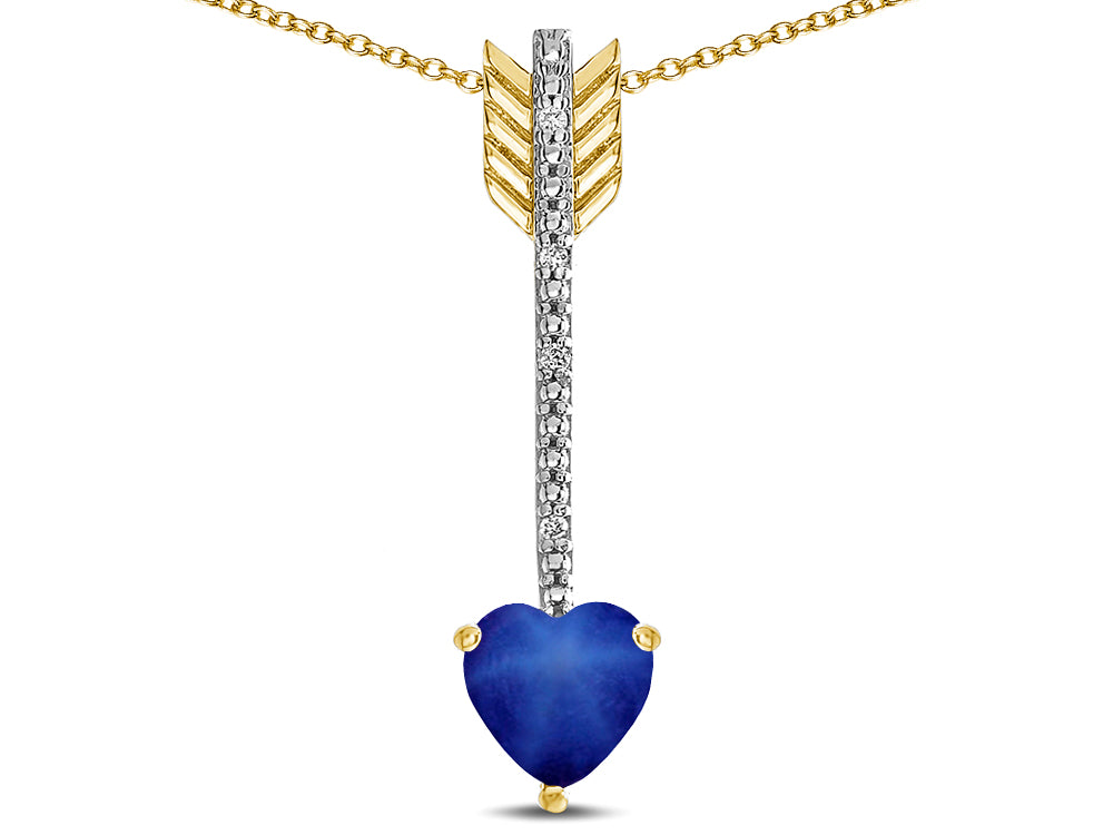 Star K 6mm Created Star Sapphire Heart Arrow Bar Pendant Necklace