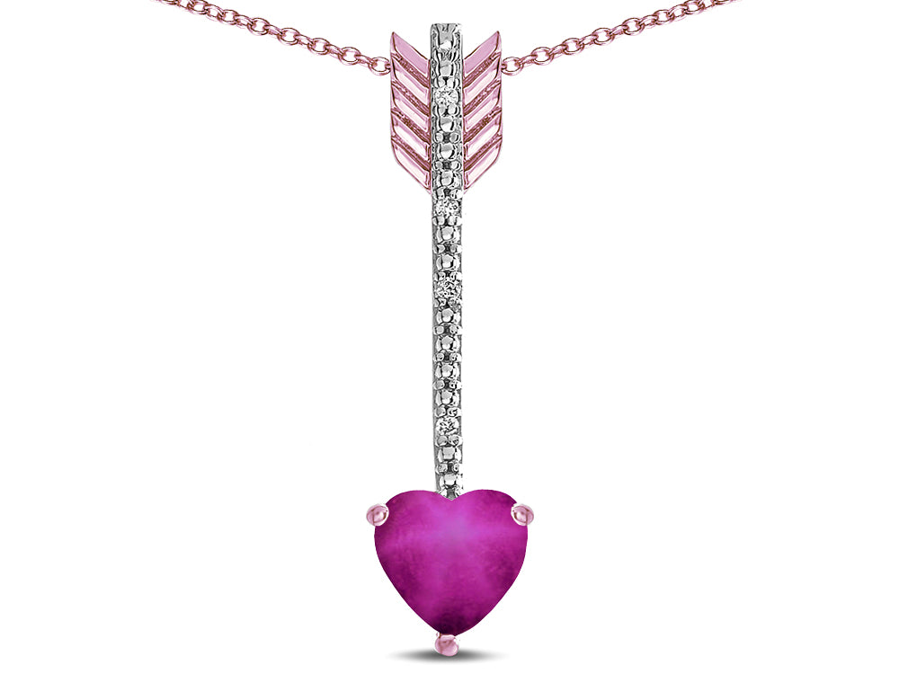 Star K 6mm Created Star Ruby Heart Arrow Bar Pendant Necklace