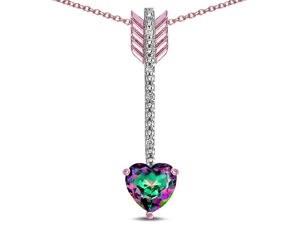 Star K 6mm Rainbow Mystic Topaz Heart Arrow Bar Pendant Necklace