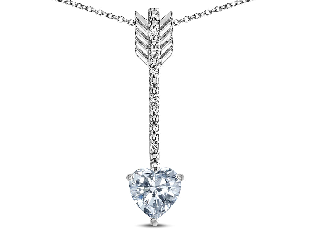 Star K 6mm Genuine White Topaz Heart Arrow Bar Pendant Necklace